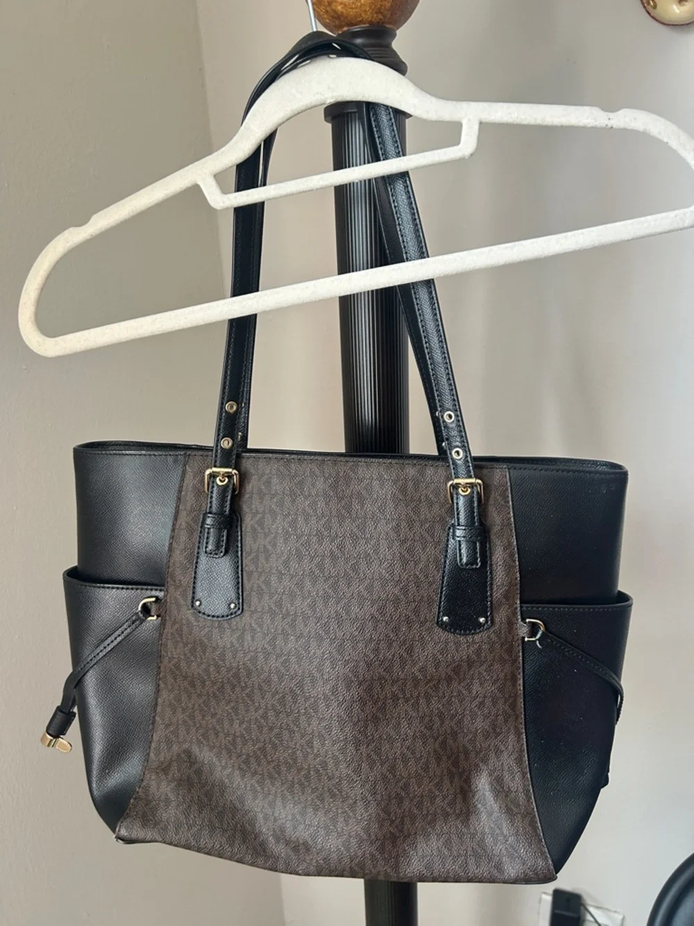 Michael Kors Brown Signature & Black Leather Tote NWT
